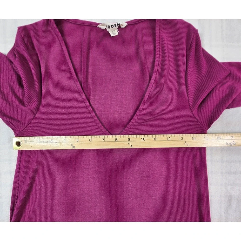 Boden Rib Jersey Midi T-Shirt Dress Short Sleeve V-Neck Side Slits Purple US 6P